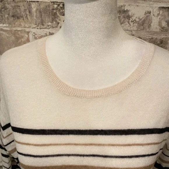 J.Jill crew neck sweater. Size S. Cream with black and brown stripes. - Picture 4 of 14